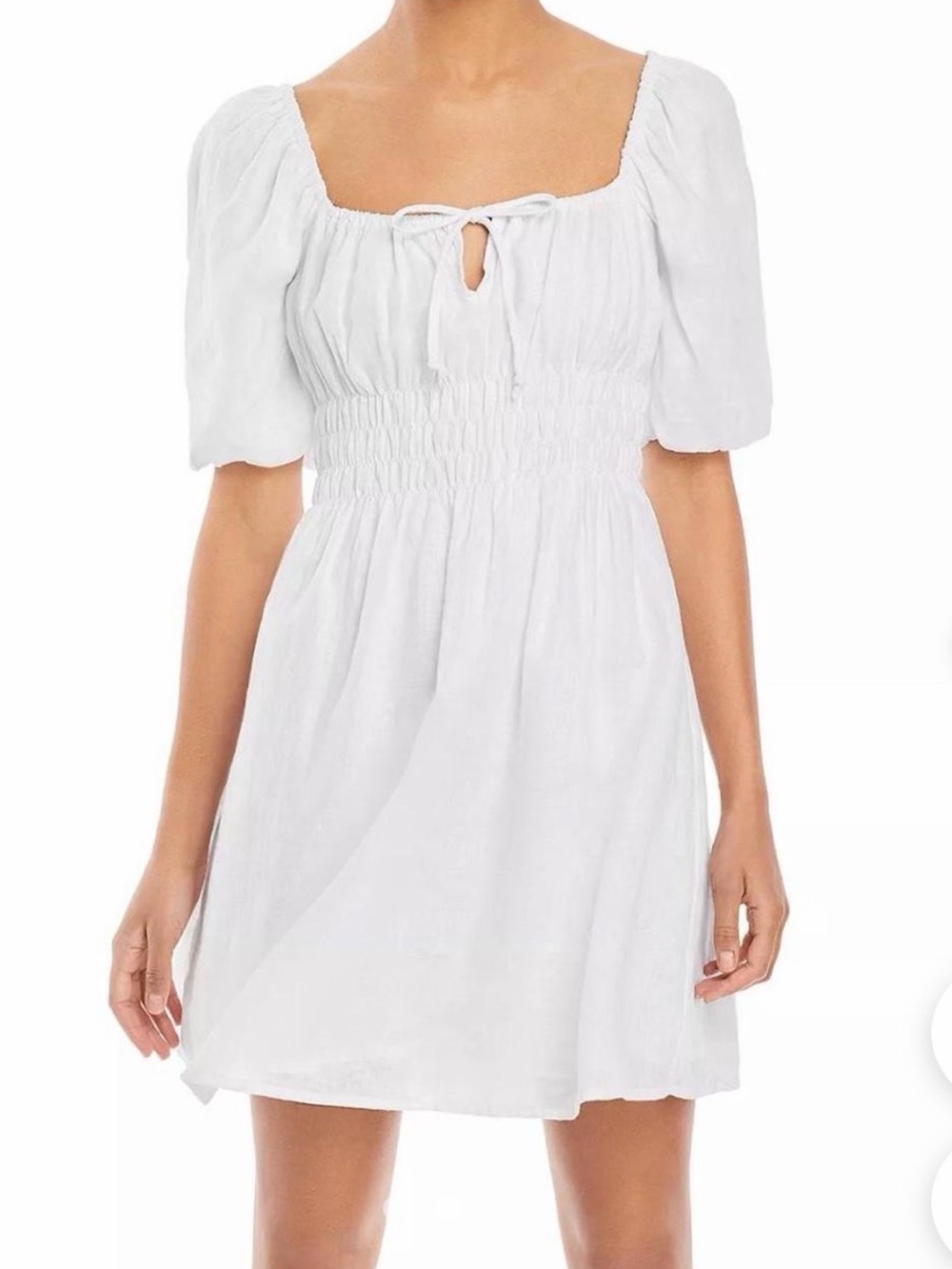 Faithfull the Brand White Puff-Sleeve Smocked Mini Dress